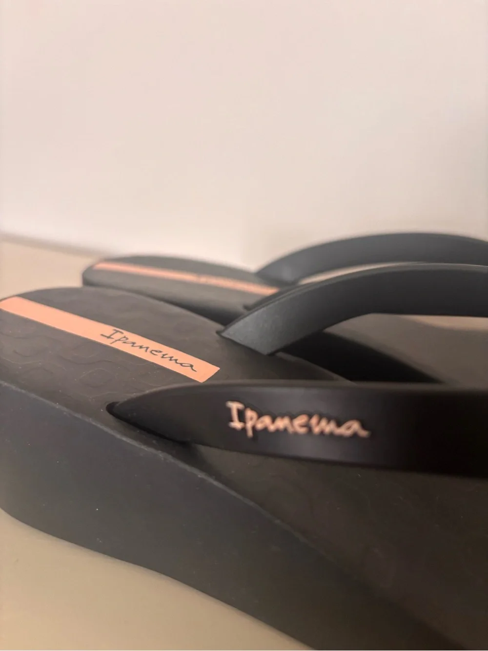 Ipanema Black Women’s Platform Flip Flop Sandals with Rose Gold Logo
